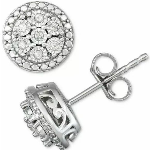 R. H. Macy & Co. Diamond & Sterling Silver Stud Earrings BRAND NEW WITH TAGS - Picture 1 of 7